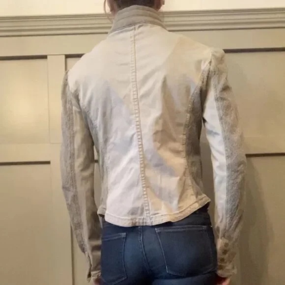 Free People Cotton Canvas Frayed Bomber Utility Jacket Full Zip Snap Front Small - Picture 3 of 12